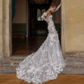 Sexy mermaid strapless long sleeve beading flowers appliques bridal engagement party dress front