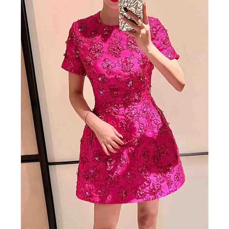 Sequined Mini Party Dresses for Women, Rose Red, Short Prom Robe, Elegant Fashion, Summer,
