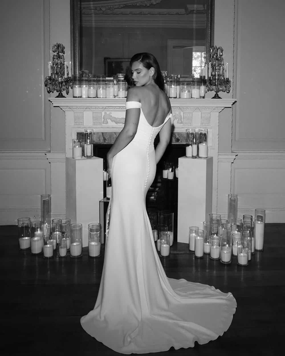 Customized Off Shoulder Bridal Dress Mermaid Wedding Dress Women Wedding Dress Elegant Pleats Side Slit Backless Bride Gown