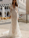 Sexy Deep V-neck Wedding Dress Classic Lace Appliques Bride Robe Elegant Sparkly Mermaid Long Bridal Gown - Image 3