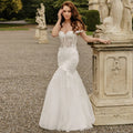 Trumpet off-shoulder backless appliques beadings pleated wedding dress bridal gown