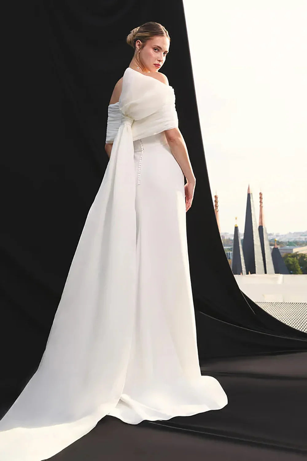 Off Shoulder Wedding Dresses 2026 Elegant Mermaid Bride Gown Long Draped Train Bridal Dresses for Ceremony Customized