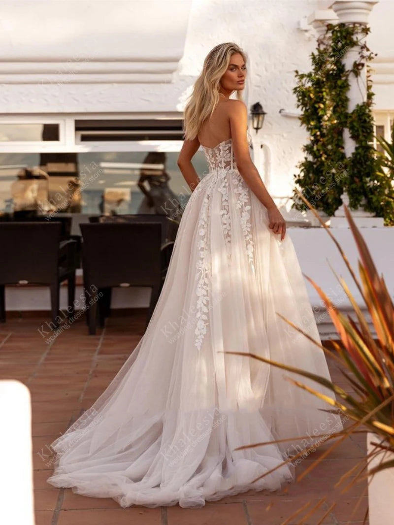 Vintage Wedding Dresses A Line Bridal Gowns Lace Appliques Tulle Tiered Robes High Slit 2026 Vestidos De Novia Customized 2025