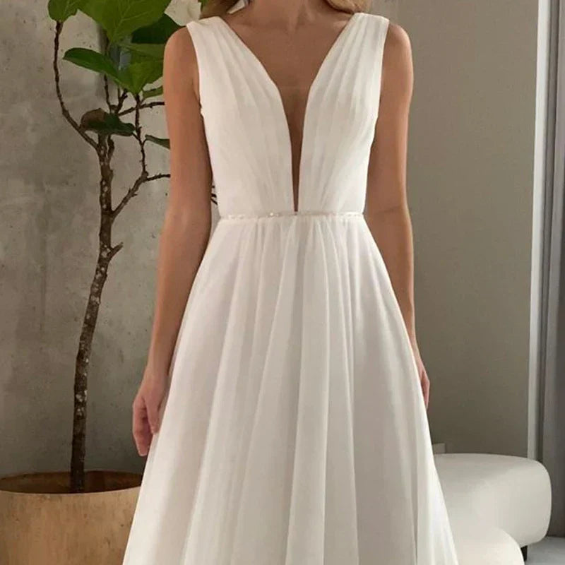 I OD Elegant A-Line Wedding Dress 2024 Sexy V-neck Sash With Sequins Backless Regular Straps Chiffon Bridal Gowns Robe De Mariee