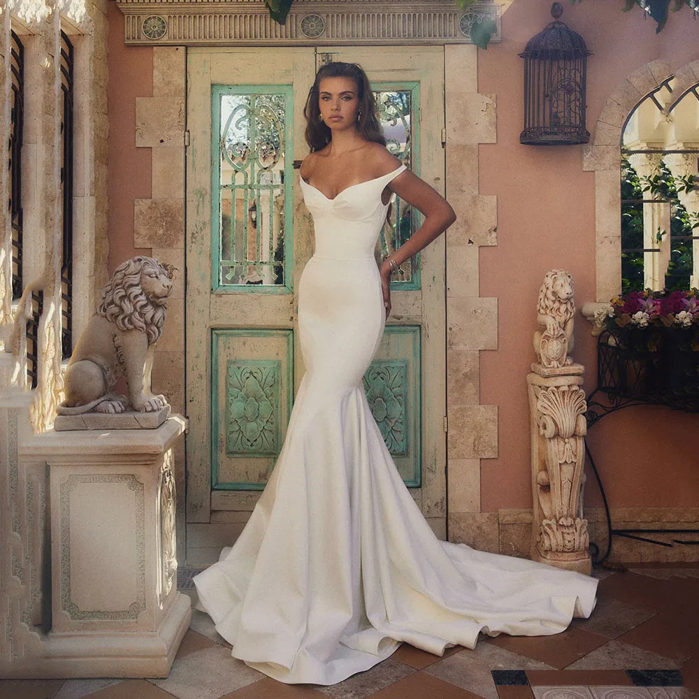 Classic Elegant Wedding Dresses off The Shoulder Mermaid Bride Dress Simple Satin Women Bridal Gowns custom made