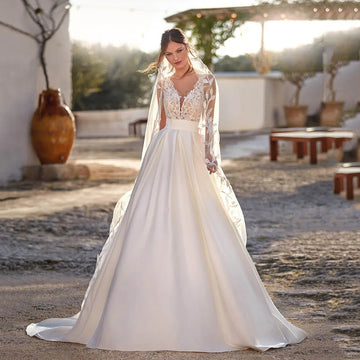 Msikoods Satin Wedding Dresses Women Lace Appliques A-Line Bridal Gown Women Strapless Sexy Backless Brides Dresses Customized