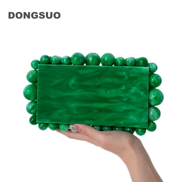 Women Acrylic Box Evening Clutch Bags For Wedding Party Luxury Gold green Foil Beads Purses And Handbags Designer High Quality