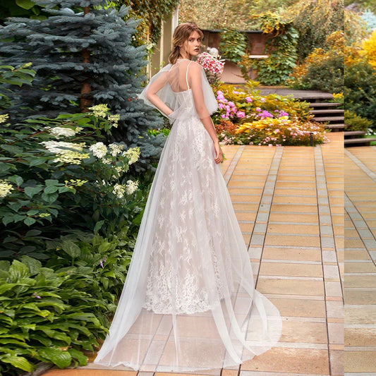 Classic Spaghetti Straps Wedding Dresses Sweetheart Neck Sleeveless Bridal Gowns Lace Sweep Train A-Line Vestidos De Novia 2023