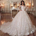 Luxury white lace applique illusion crystal beads elegant high-end women's wedding dress bridal gown