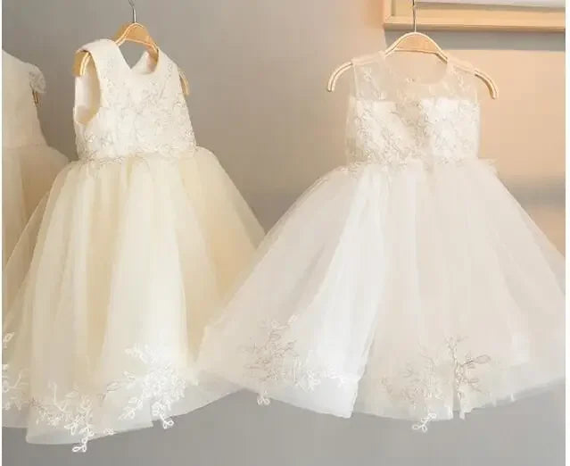 White Baby Girl 1st Birthday Dress Summer Newborn Princess Baptism Clothes Bow Christening Wedding Gown Infant Party Outfit
