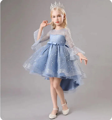 Elegant Flower Girls Princess Sequins Baby Wedding Christmas Party Trailing Dress Fluffy Lace Embroidered Host Costume 3-12Y