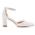 Fashion party wedding high heels white lace crystal elegant ankle strap women shoes back view