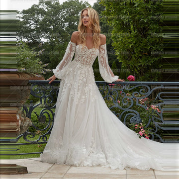 Boho A Line Wedding Dresses Woman's Sexy Applique Off The Shoulder Bohemia Princess Formal Elegant Bride Gowns Vestidos De Novia
