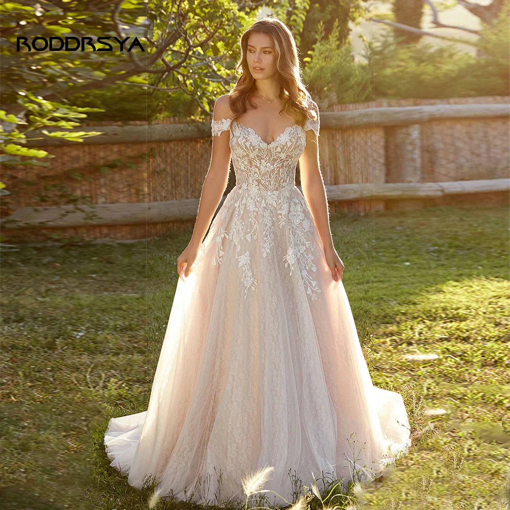 Strapless off-shoulder A-line lace modest custom wedding dress size chart