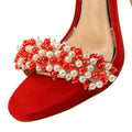11cm platform bridal crystal rhinestone pearl high heels luxury ankle strap wedding women sandals side view