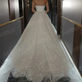 Shiny sequined glitter A-line strapless sleeveless pleated wedding dress bridal gown side view