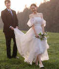 Off-the-shoulder civil organza short sleeves custom made ivory wedding dress bride bridal gown
