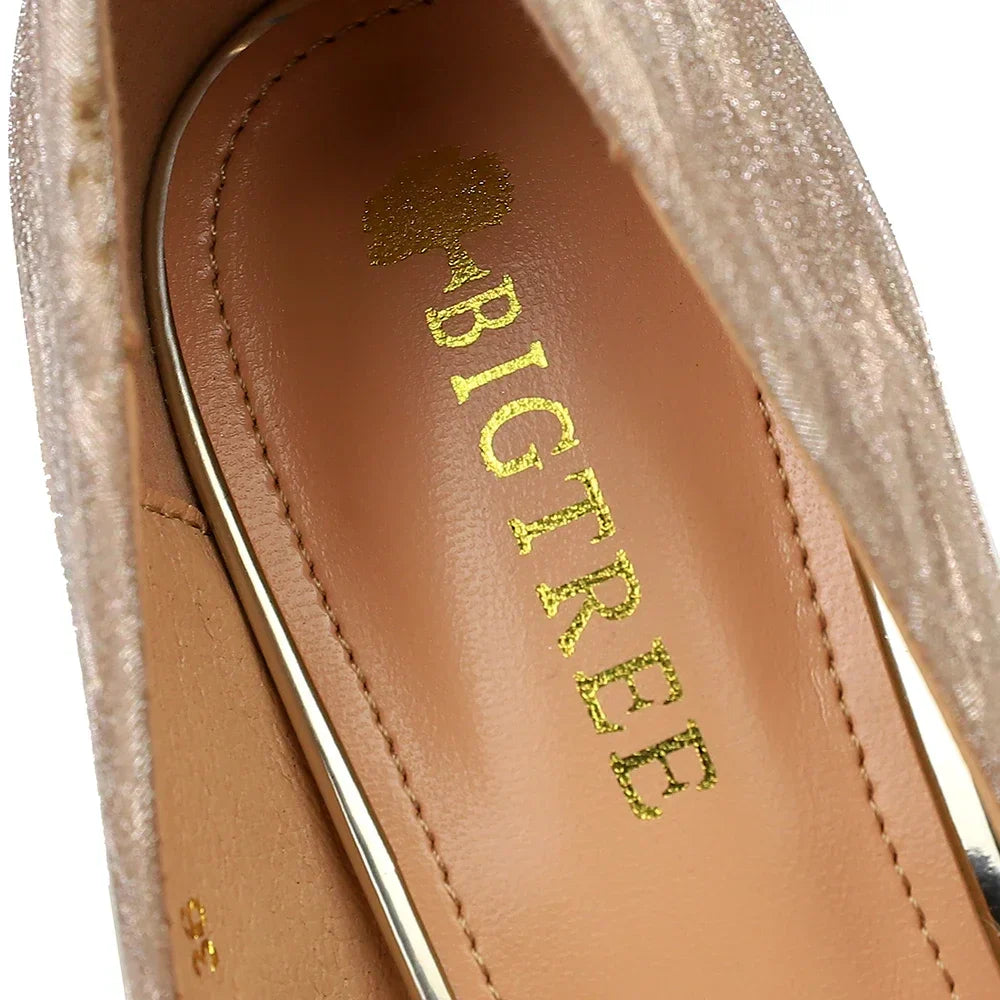 Women 7.5cm 9.5cm High Heels Pumps Lady Pointed Toe Elegant Kitten Low Heels Crystal Scarpins Wedding Bridal Gold Silver Shoes