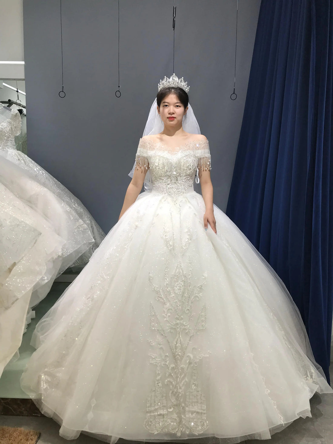 Kisswhite Xlove Collection Customized Video Call Available Shiny Glitters Off The Shoulder Bridal Dresses