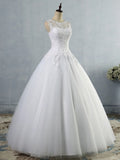 Illusion tulle applique ball gown wedding dress – front view – Snowy Bridal