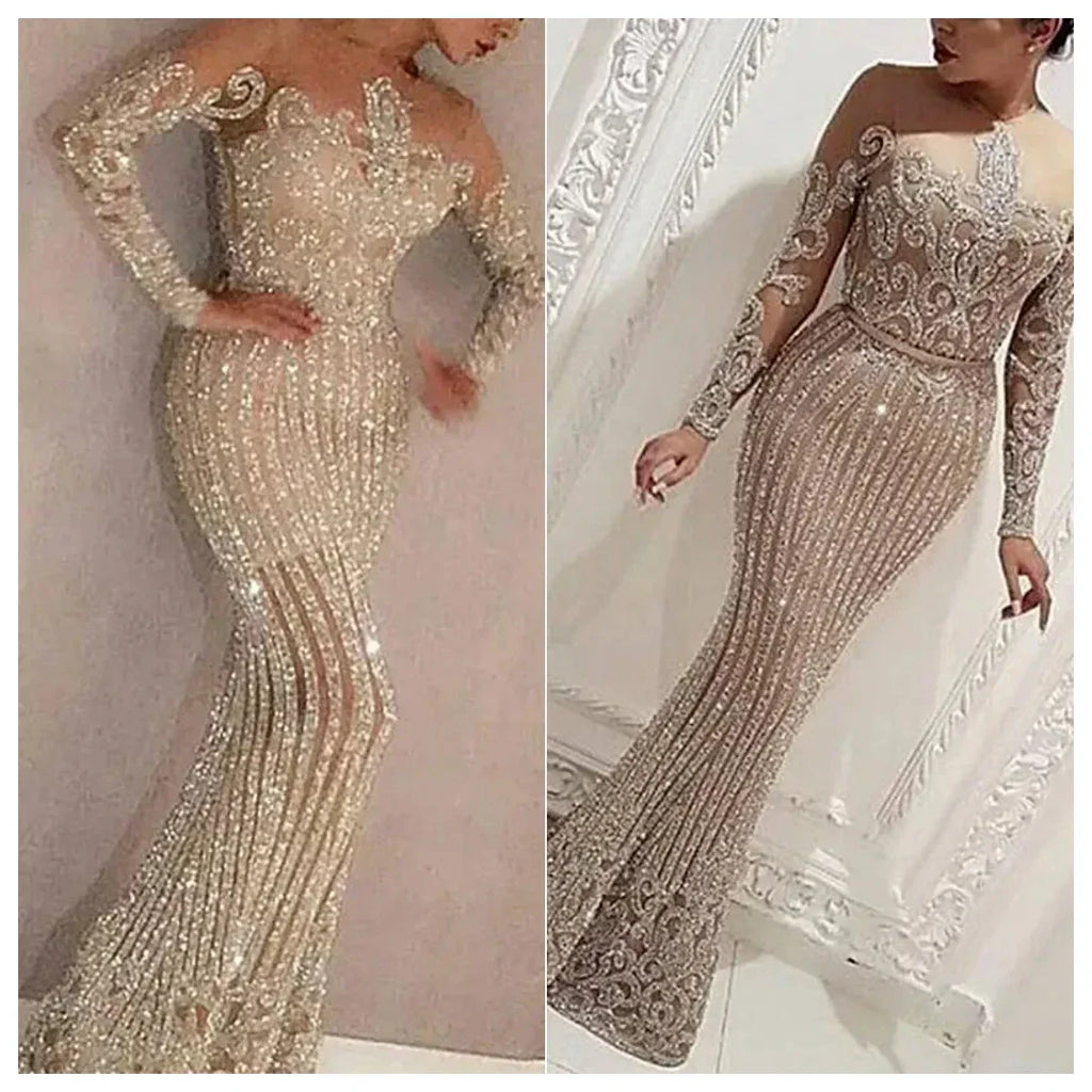 Shiny Evening Long Dress Bodycon Cocktail Long Elegant Dresses Spring Clothing Lady Luxury Maxi Sexy Party Evening Dresses