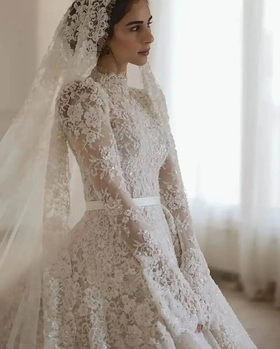 Custom 2026 New Holy High Neck Print Wedding Dress Classic A-Line Floor Length Lace Princess Ball Gowns  Vestido De Novia