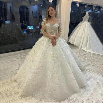 Customized Sparkly Beading Wedding Dress Long Sleeves Lace Up Pageant Beading Bridal - Image 2