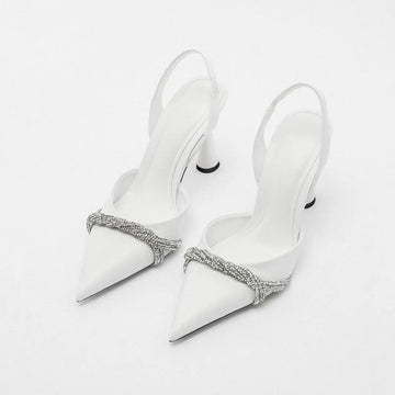 Women High Heels Pumps White Shiny Heel Heel Shoes Mules Pointed Stiletto Heel Sexy Woman Shoes Summer Female Sandals