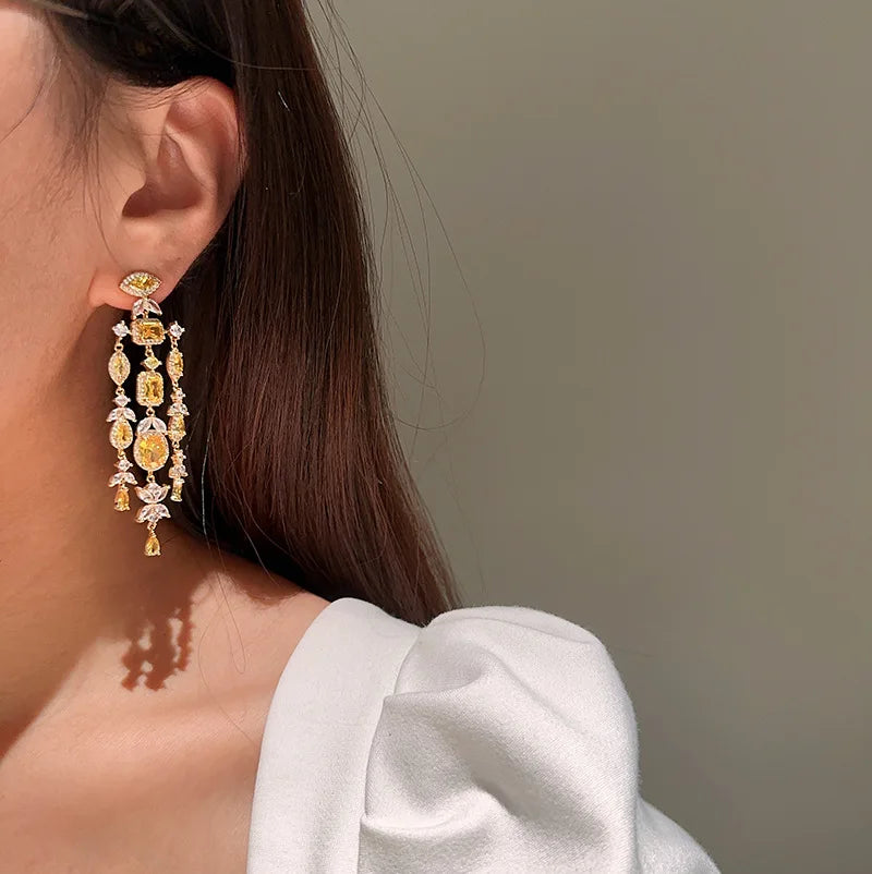Yellow Green AAA Zircon Bridal Earrings CZ Cubic - close-up