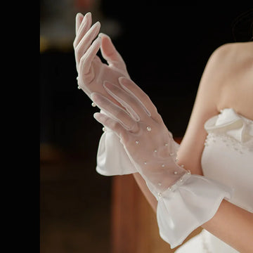 Short Bridal Gloves White Pearl Wristband Wedding Glove For Women Girl Party Evening Dress Jewelry Bride Accessories