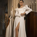 Feather Wedding Dress For Women Side Slit A-Line Floor Length Long Sleeve Spaghestti Strap Cutomize To Measures Charming 2024
