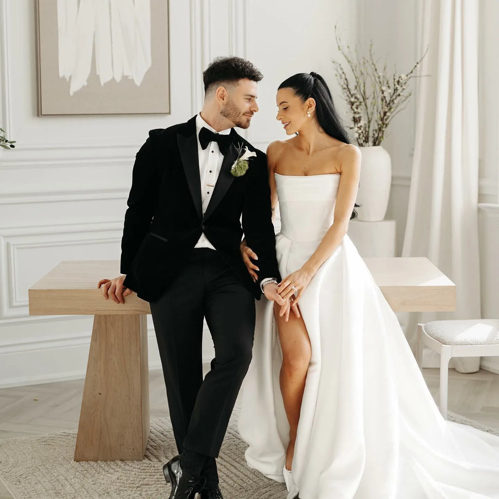 Modern Bridal Wedding Dresses Strapless High Slit Satin Wedding Party Gown Woman Simple Formal Bride Dress Customized