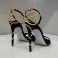 Snake spiral ankle buckle rhinestone open round toe high heels sandals summer party pumps women