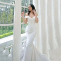 Elegant off-the-shoulder mermaid wedding dress button detachable train bridal gown