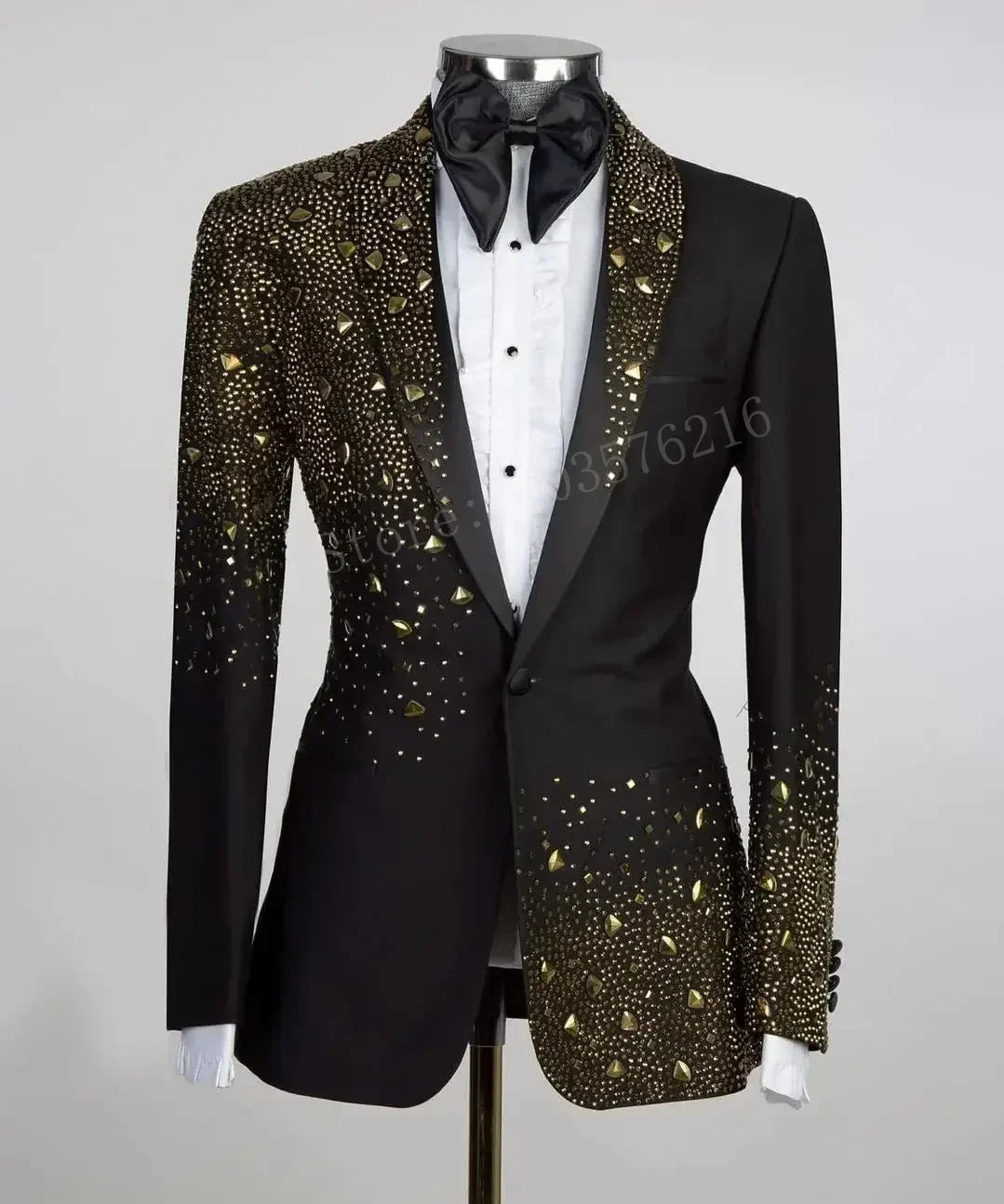 Luxury Beads 2 Pieces Blazer Pants Men Suits Shiny One Button Sheer Lapel Diamonds Formal Party White Wedding Groom