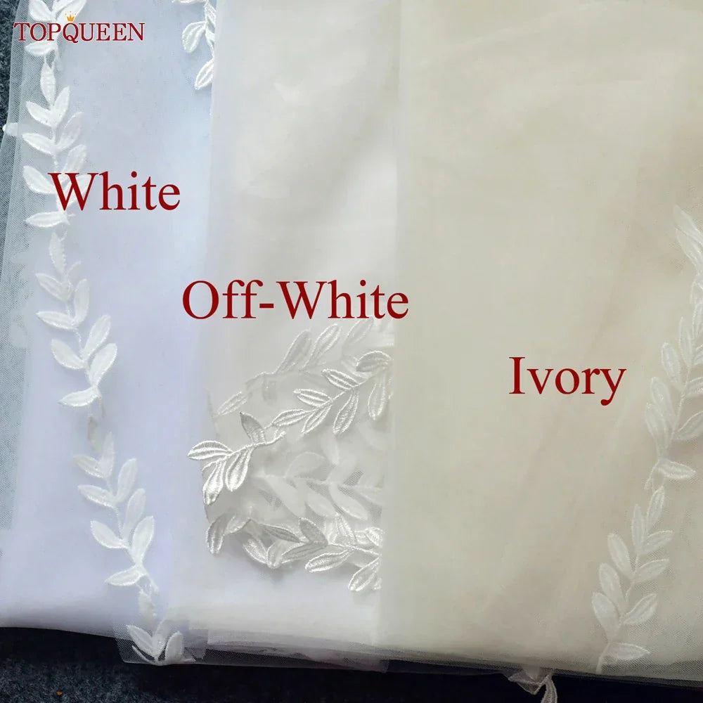 TOPQUEEN V129 Wedding Veil Short Leaf Vine Applique Edge Plain Bridal Veils One Laye Elegant Rochii Wedding Accessories Border