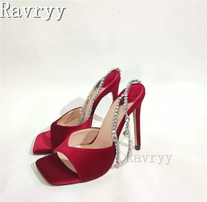 Size chart reference image for satin crystal chain wedding bridal shoes