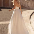 High side slit strapless backless satin simple elegant floor length sexy wedding dress side view