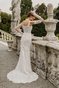 Square collar sleeveless backless lacing-up appliques chapel train mermaid wedding gown bridal dress ivory