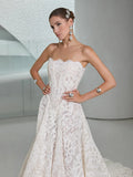 Custom2026 Women's White Elegant Lace Decal Large Skirt with Long Tail Wedding Dress backless and shoulder less Vestido de Novia