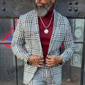 Classic gray checkered men suit slim notch lapel 2 pieces groom wedding tuxedo blazer trousers