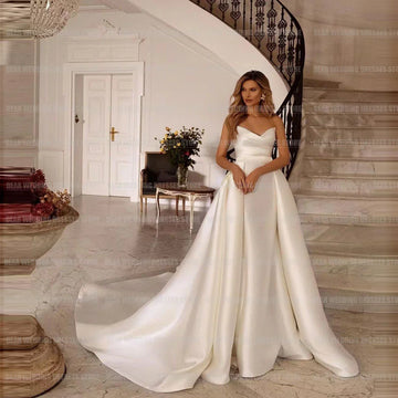 Sleeveless detachable mermaid satin custom wedding dress size chart