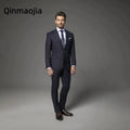 Classic black men suit slim notch lapel formal business wedding groom tuxedo 2 piece pants