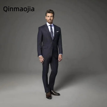 Classic black men suit slim notch lapel formal business wedding groom tuxedo 2 piece pants