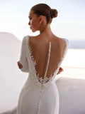 2026 boat neck long sleeves illusion back buttons sequined lace luxury mermaid wedding dress ivory
