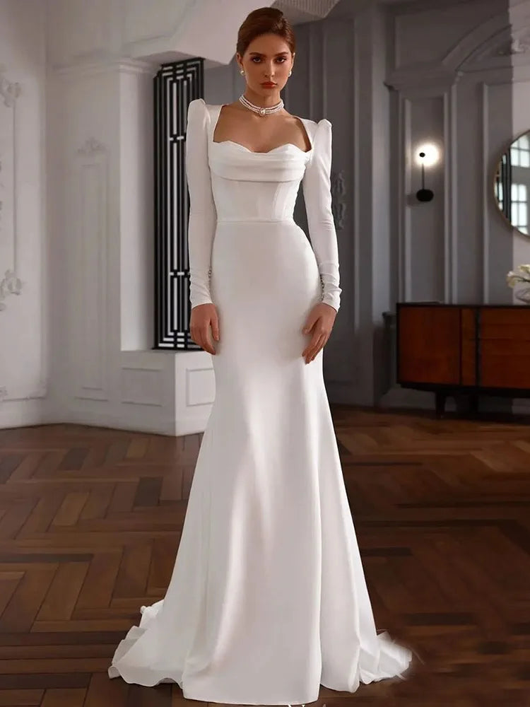 Modern Sweetheart Mermaid Wedding Dress Long Sleeves Backless Lace up Back Floor Length Bridal Gown Vestido De Novia