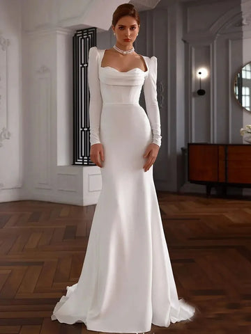 Modern Sweetheart Mermaid Wedding Dress Long Sleeves Backless Lace up Back Floor Length Bridal Gown Vestido De Novia