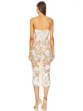 Elegant white 3D flower lace slim strapless sleeveless backless club evening party dress close-up
