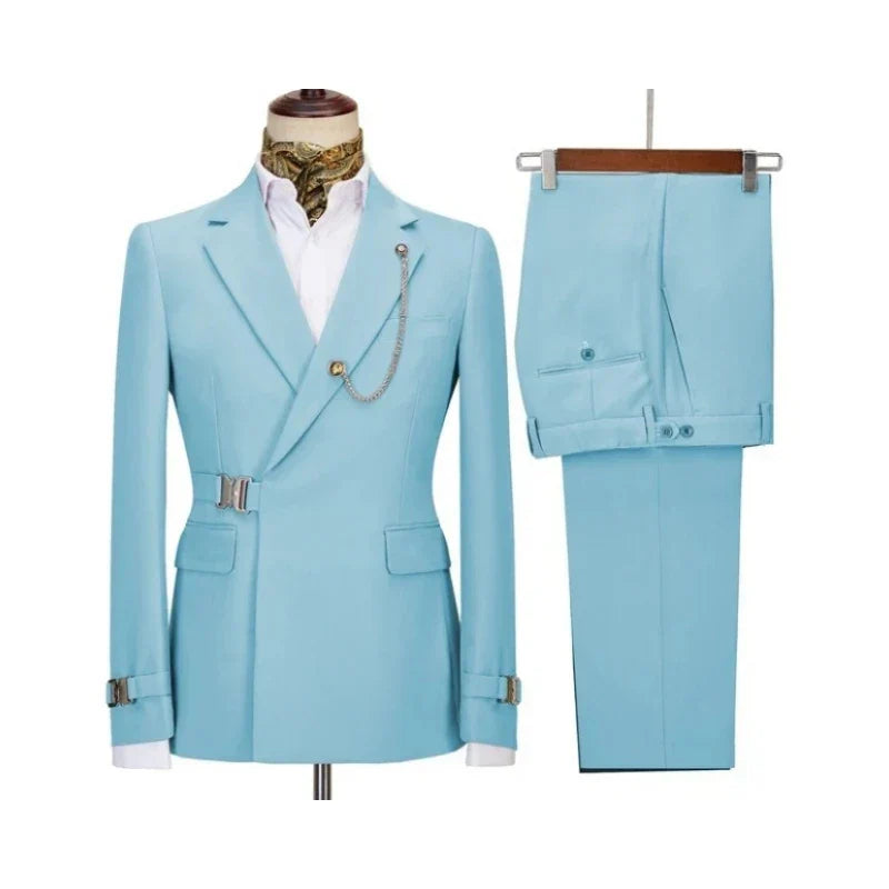 Slim fit 2 piece men suit jacket pants wedding prom supplementary color variant