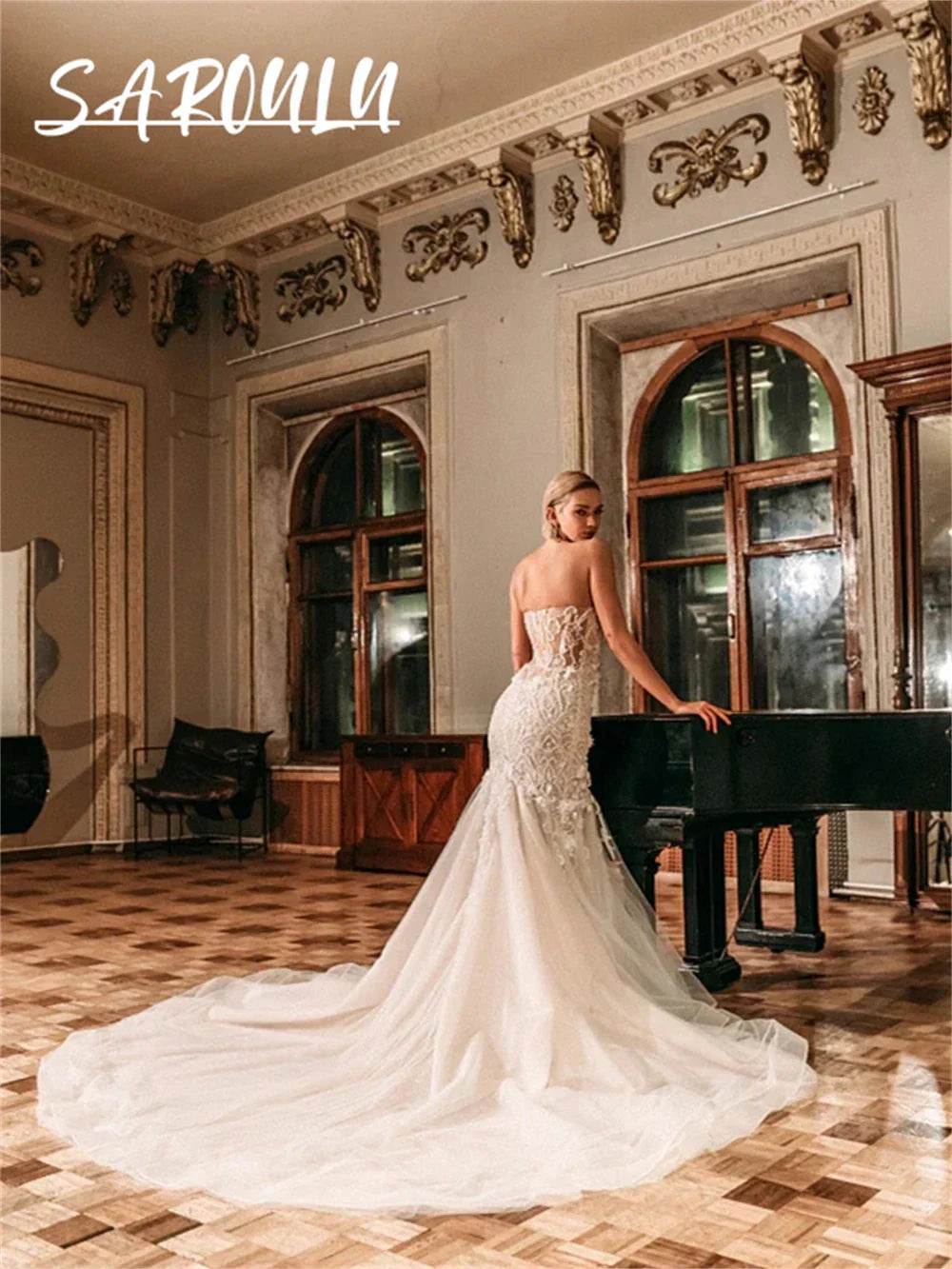 Luxury Embroidery Bride Dresses With Detachable Sleeves Strapless Long Wedding Dress For Women Robe De Mariee Appliques